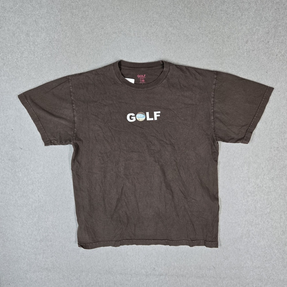 Golf Men Shirt L Brown Championship Golf Wang Spellout Logo Short Sleeve